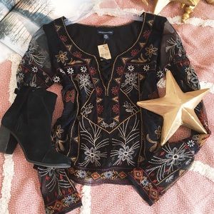 • NWT AE Black Embroidered Top •